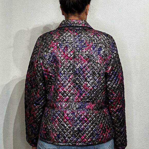Chico's Metallic Shimmer Floral Paisley Quilted Full Zip Jacket Sz 2/L - Picture 12 of 14